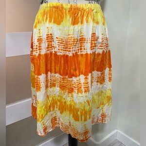 Apollo Yellow and Orange A-Line Smocked Tiered Knee-Length Skirt